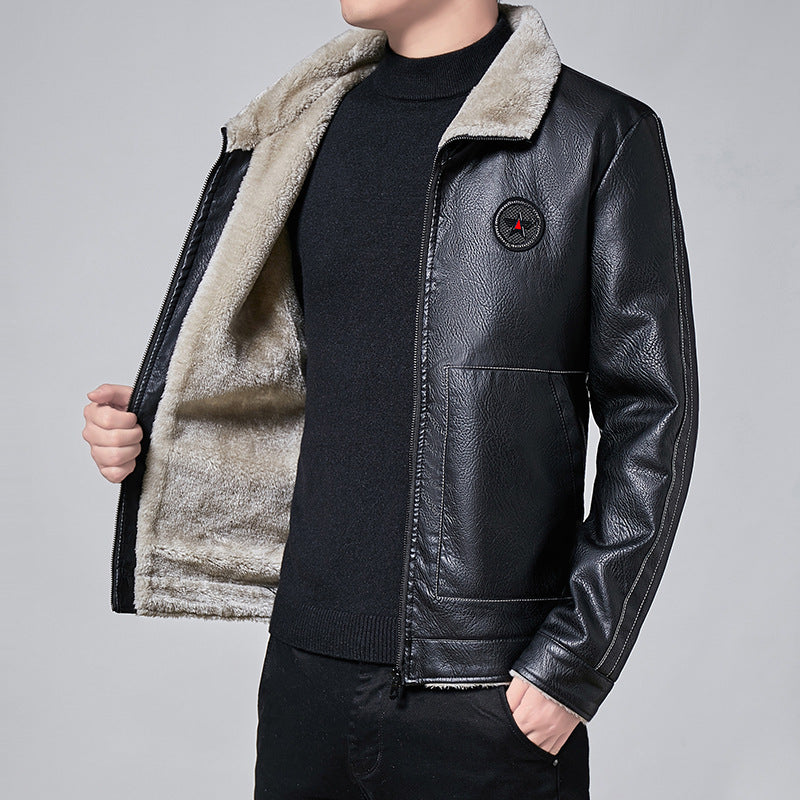 Herren Lederjacke Echtes Leder Optik Schwarz Modern