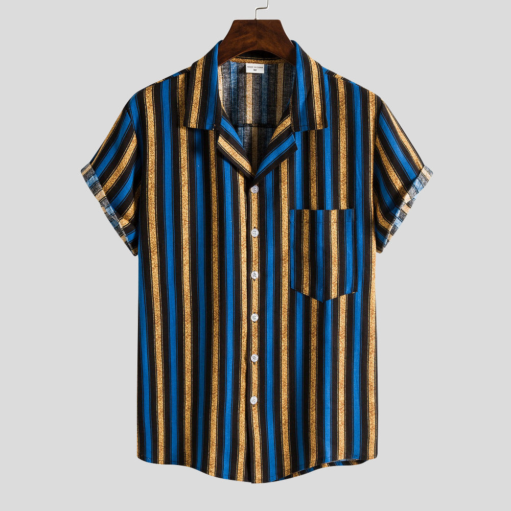 Herren Kurzarmhemd Streifenmuster Freizeitshirt mit Brusttasche - BerlinGlamour