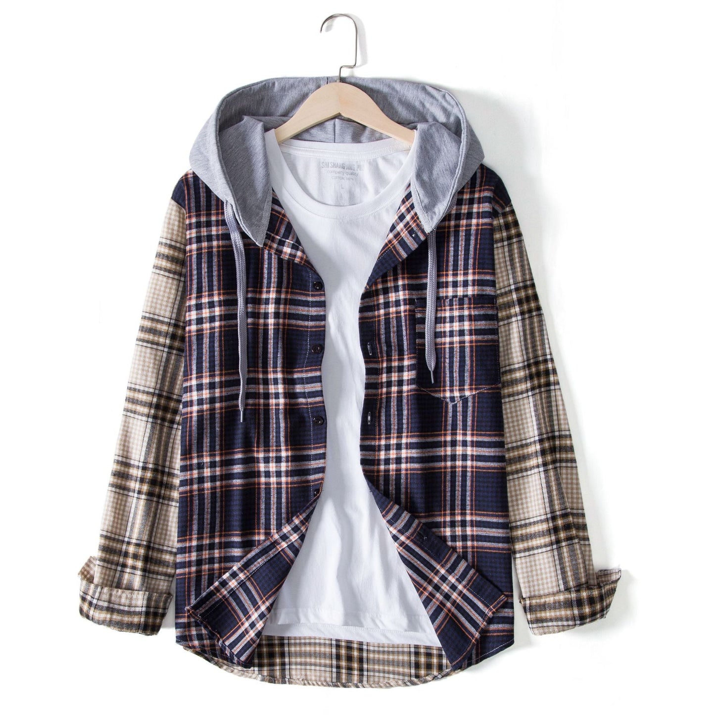 Herren Karohemdjacke Bequem Kapuze Modern
