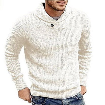 Herren Pullover StrickSchal Kragen Knopf Detail Elegant