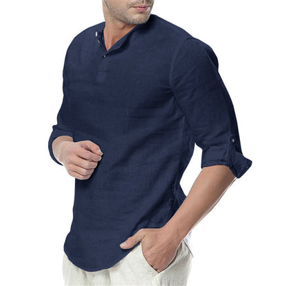 Herren Leinenbluse Elegante Slim Fit mit Knöpfen