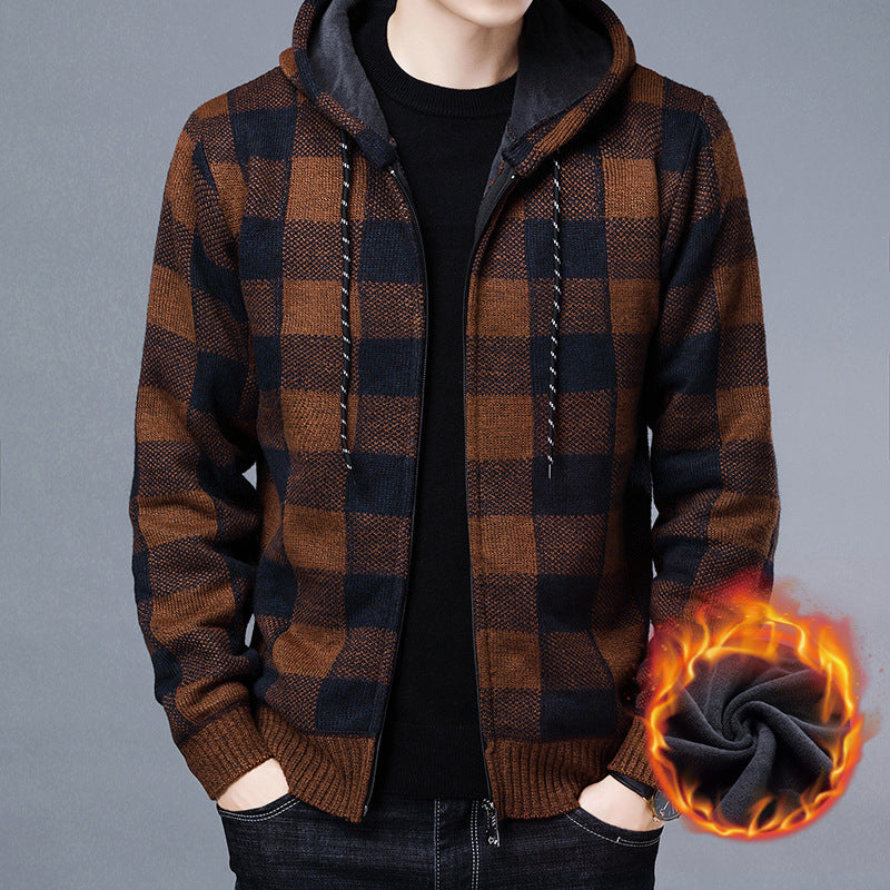 Herren Kapuzenjacke Warm Isoliert Karomuster Modern - BerlinGlamour