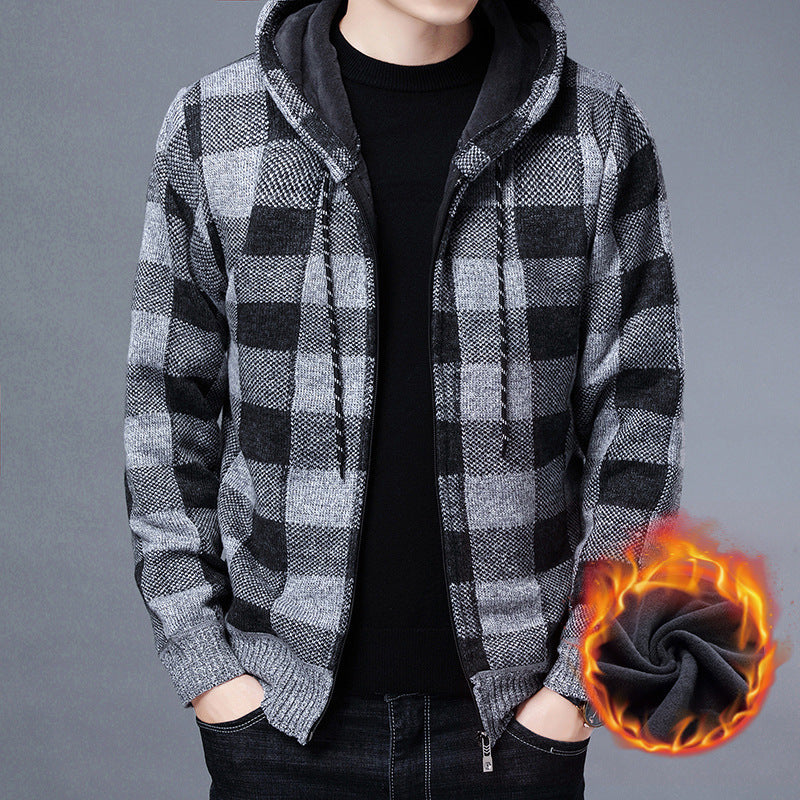 Herren Kapuzenjacke Warm Isoliert Karomuster Modern