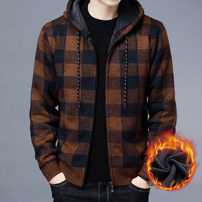 Herren Kapuzenjacke Warm Isoliert Karomuster Modern