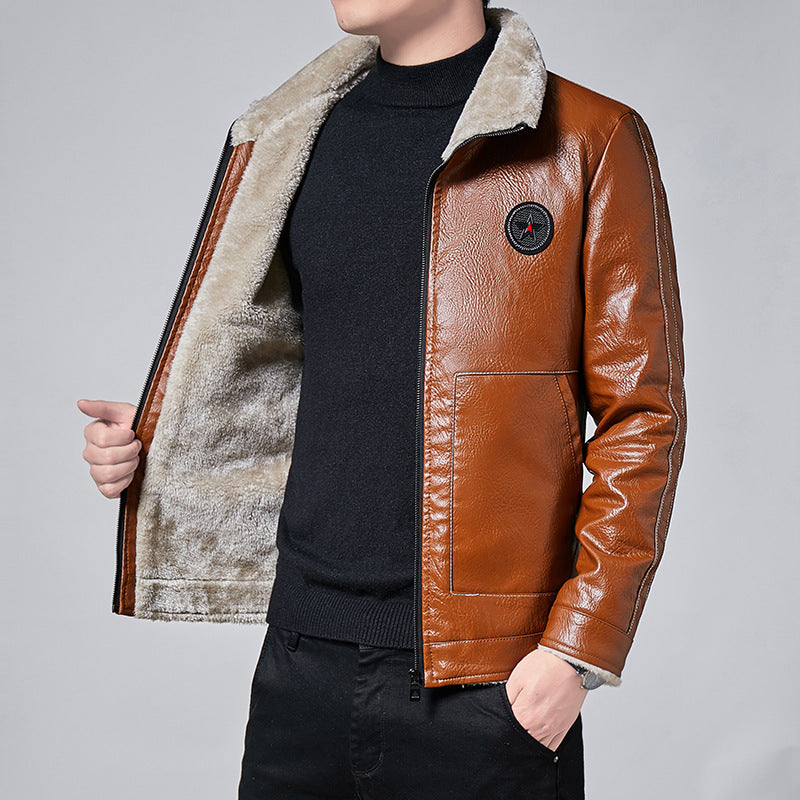 Herren Lederjacke Echtes Leder Optik Schwarz Modern