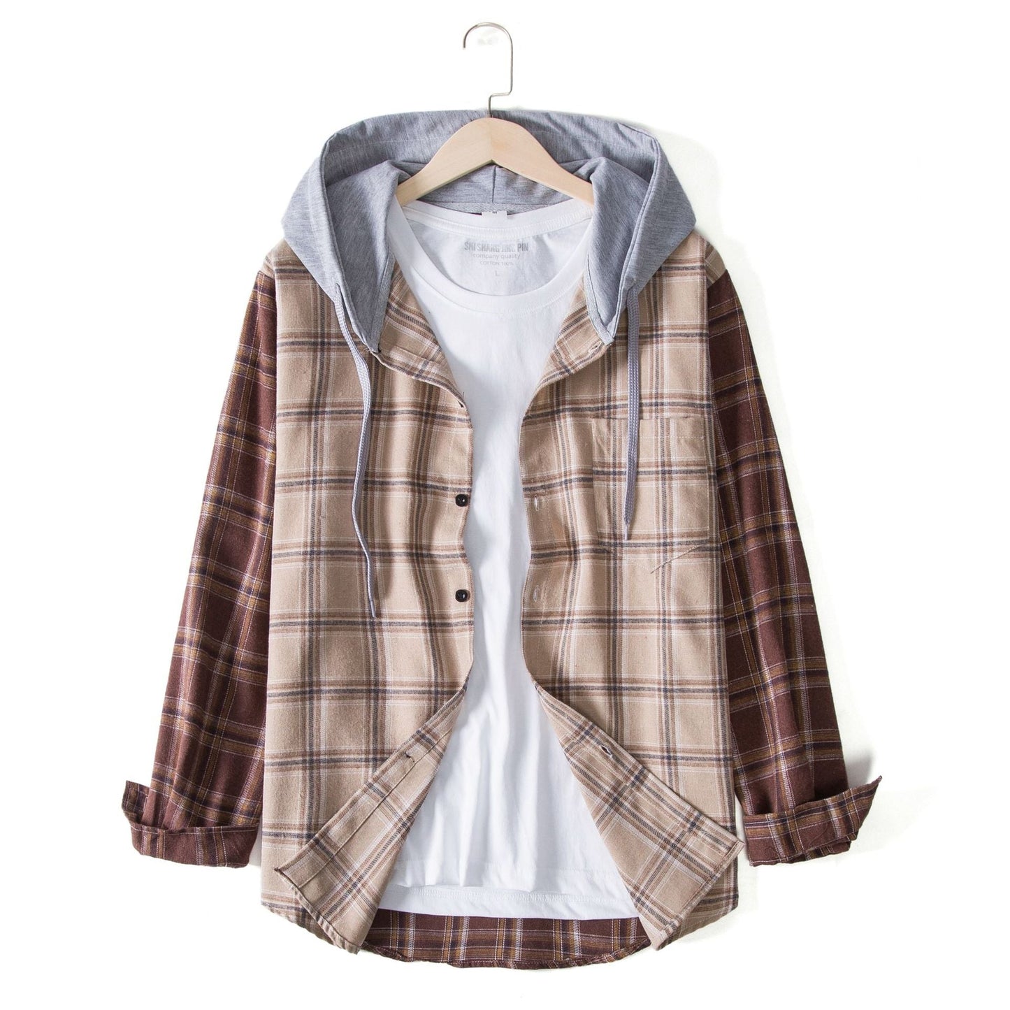 Herren Flanellhemdjacke Kapuze Karomuster Modern