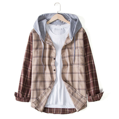 Herren Flanellhemdjacke Kapuze Karomuster Modern