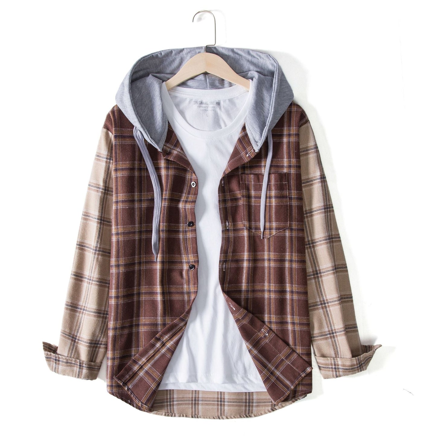 Herren Flanellhemdjacke Kapuze Karomuster Modern