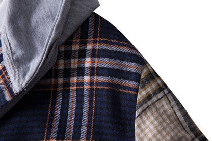 Herren Karohemdjacke Bequem Kapuze Modern