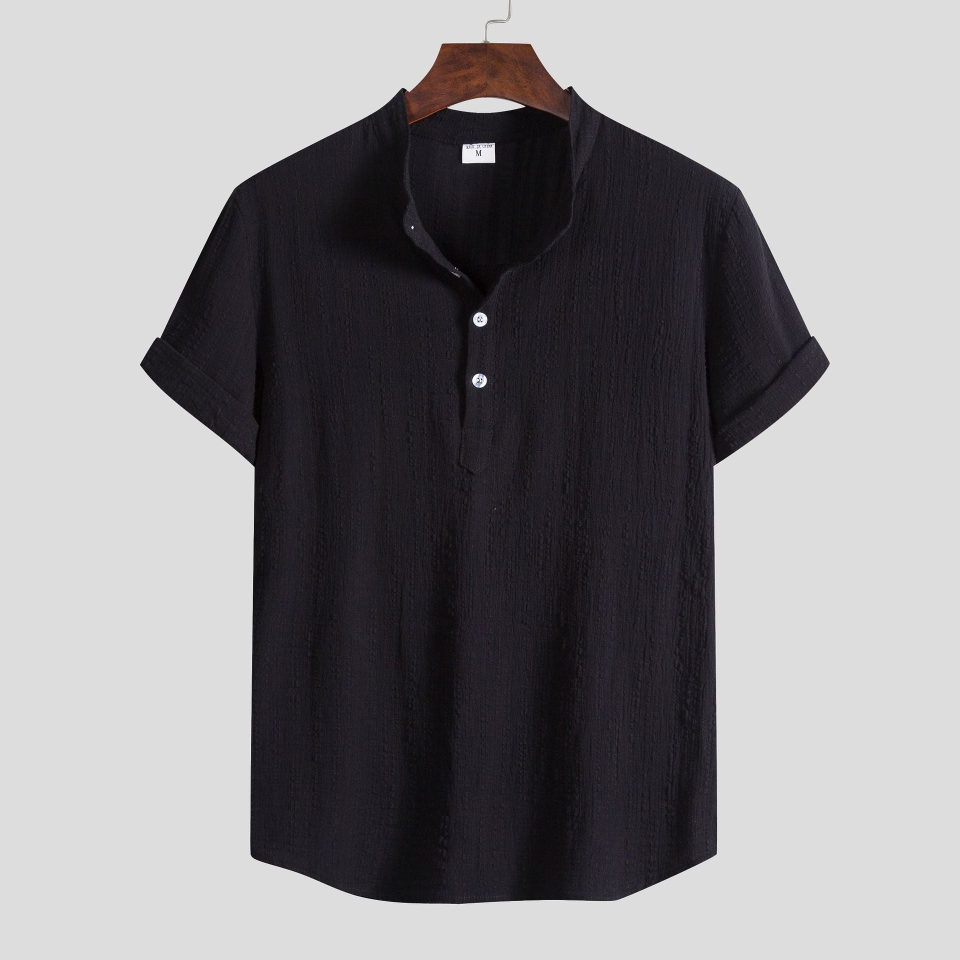 Herren Kurzarmhemd Henley Style Modern Strukturiert - BerlinGlamour