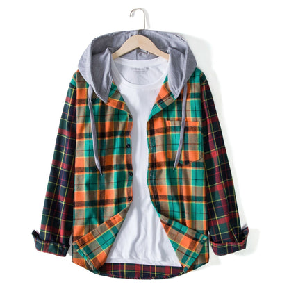 Herren Jacke Karo mit Kapuze Modern Casual