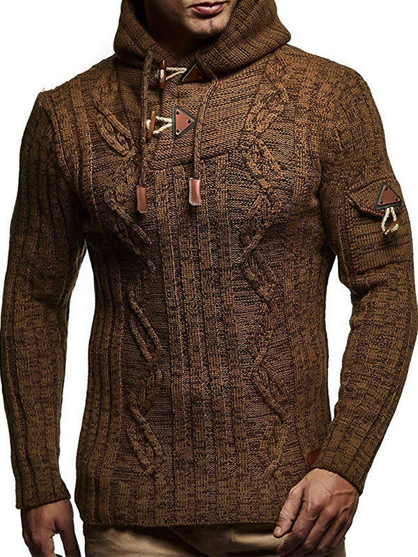 Herren Strickpullover Kapuze Hochwertig Warm