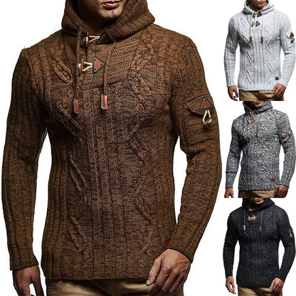 Herren Pullover Kapuze Grobstrick Modern Schnürdetail