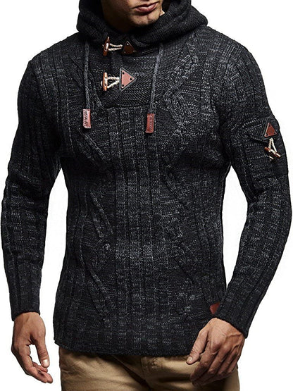 Herren Pullover Kapuze Grobstrick Modern Schnürdetail