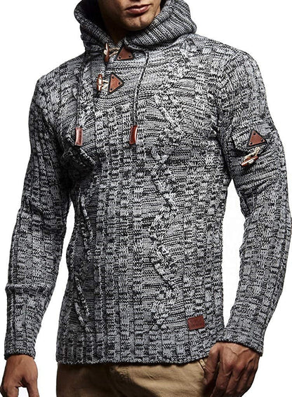 Herren Strickpullover Kapuze Hochwertig Warm