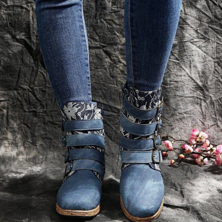 Damen Stiefeletten Modern mit bunten Verzierungen und weicher Sohle