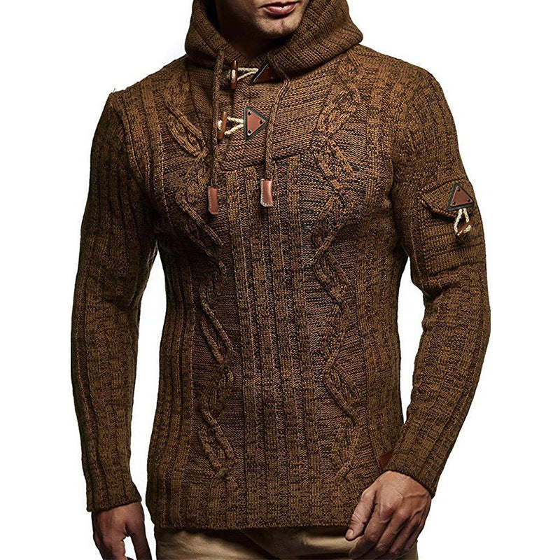 Herren Strickpullover Kapuze Hochwertig Warm