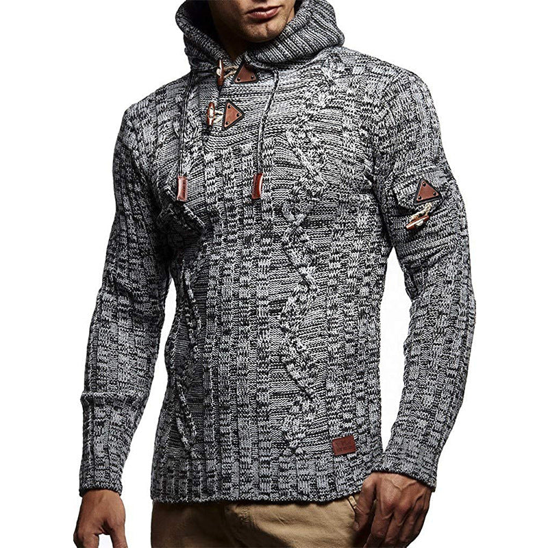 Herren Pullover Kapuze Grobstrick Modern Schnürdetail