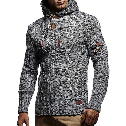 Herren Pullover Kapuze Grobstrick Modern Schnürdetail