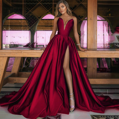 Elegantes Hochzeitskleid V-Ausschnitt Lang