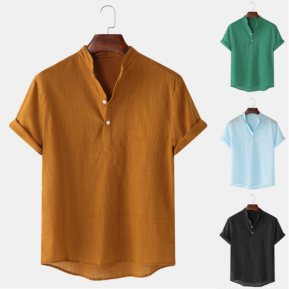 Herren Hemd Kurzarm Modern Henley Ausschnitt Baumwolle - BerlinGlamour