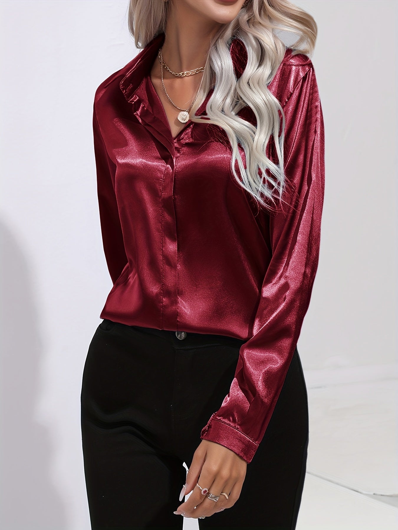 Damenhemd Satin Elegantes Langarm Oberteil