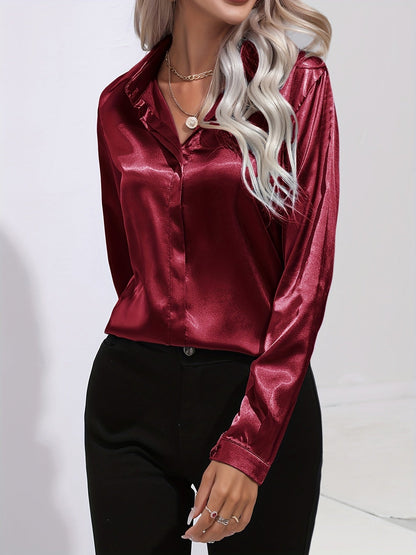 Damenhemd Satin Elegantes Langarm Oberteil
