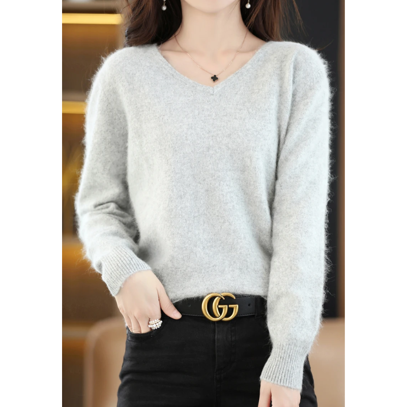 Damen Pullover V-Ausschnitt Weich Leichter Strick