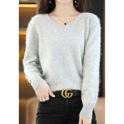 Damen Pullover V-Ausschnitt Weich Leichter Strick