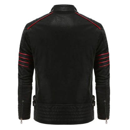 Herren Lederjacke Motorrad Schwarz Robust