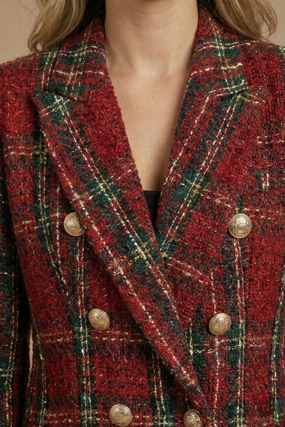 Damen Blazerjacke Kariert Doppelreihig Modern