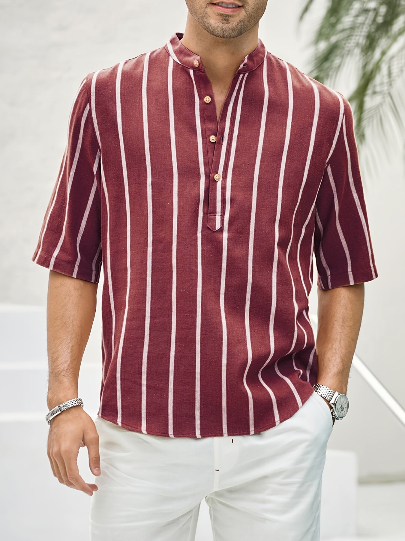 Herren Hemd Kurzarm Gestreift Klassisch Slimfit