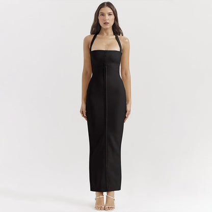 Elegantes Abendkleid Maxi Lang Halterneck Rückenausschnitt