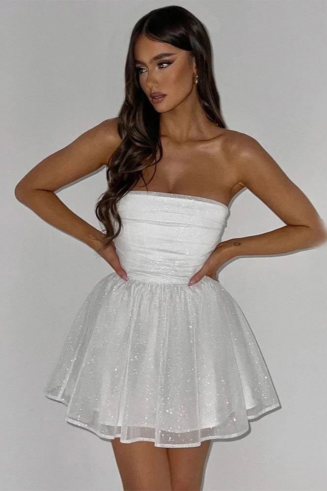 Nuvéra weißes Glitzerkleid für Damen
