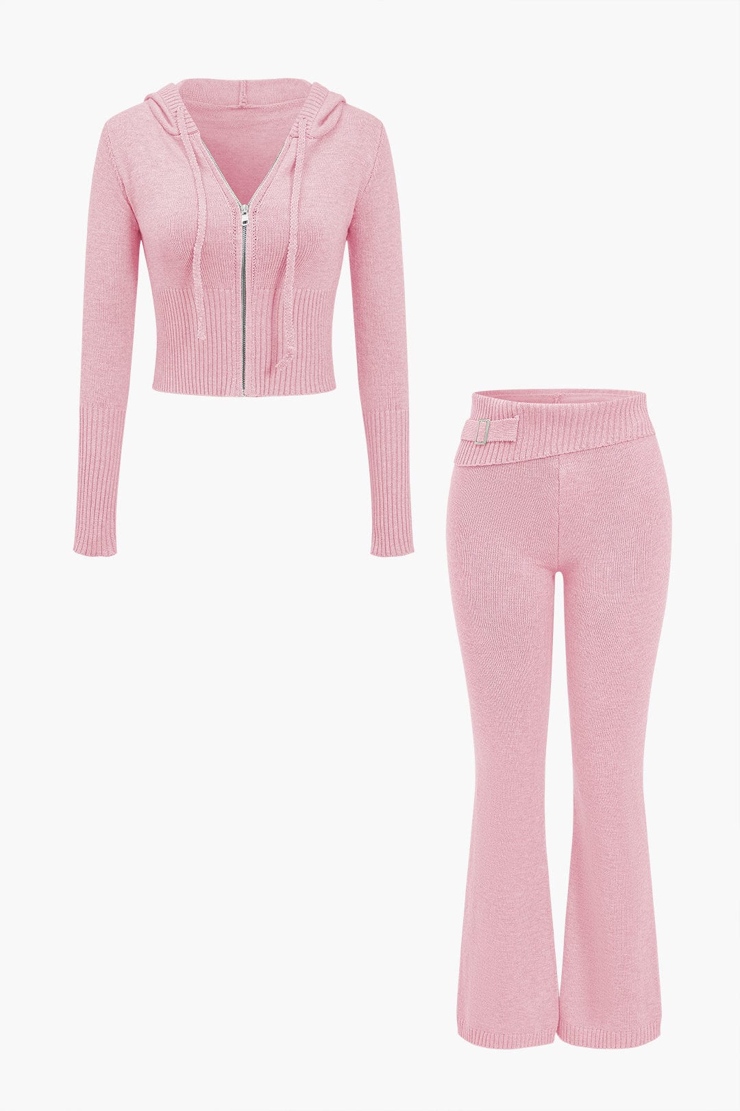 Strick-Set mit Kapuzenjacke und Schlaghose Warm
