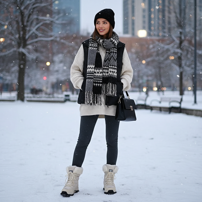Damen Winterstiefel Warm Fellkragen Schnee