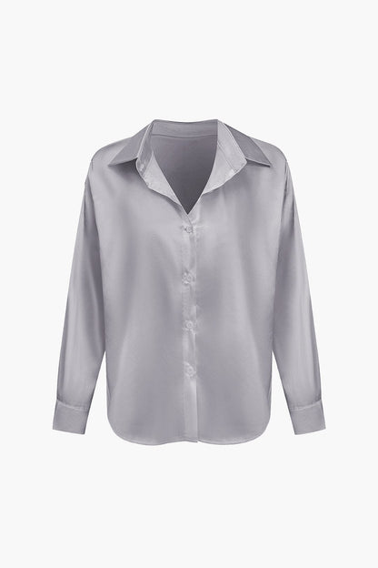 Elegante Bluse Langarm Seiden-Satin Damenbluse
