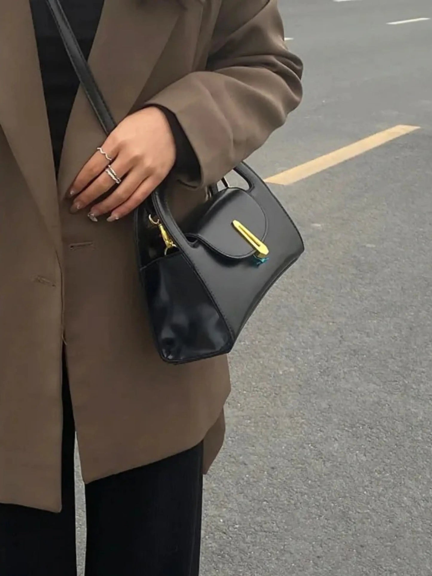 Schwarze Mini Tasche Satchel Damen Handtasche
