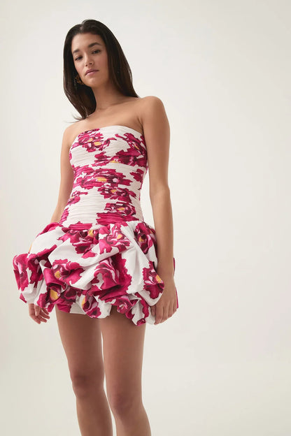 Kleid Damen Schulterfrei Floral Minikleid Sommer