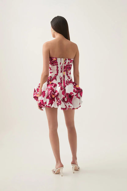 Kleid Damen Schulterfrei Floral Minikleid Sommer