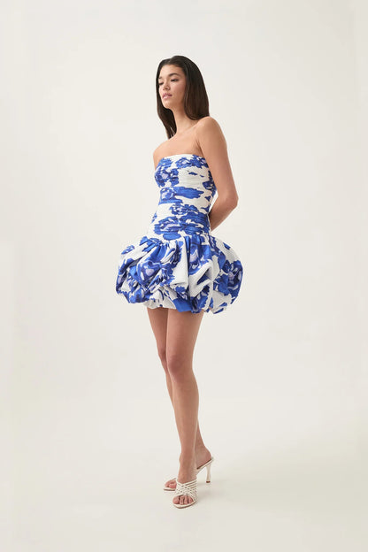 Kleid Damen Schulterfrei Floral Minikleid Sommer