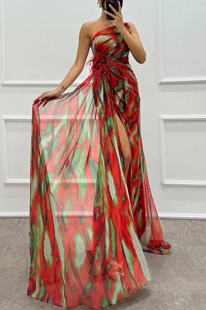 Schulterfreies Abendkleid Damen Lang Maxikleid mit Hochschlitz