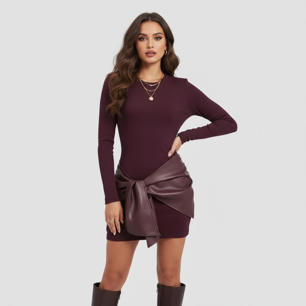 Kurzes Minikleid mit veganem Leder-Effekt Figurbetont - BerlinGlamour