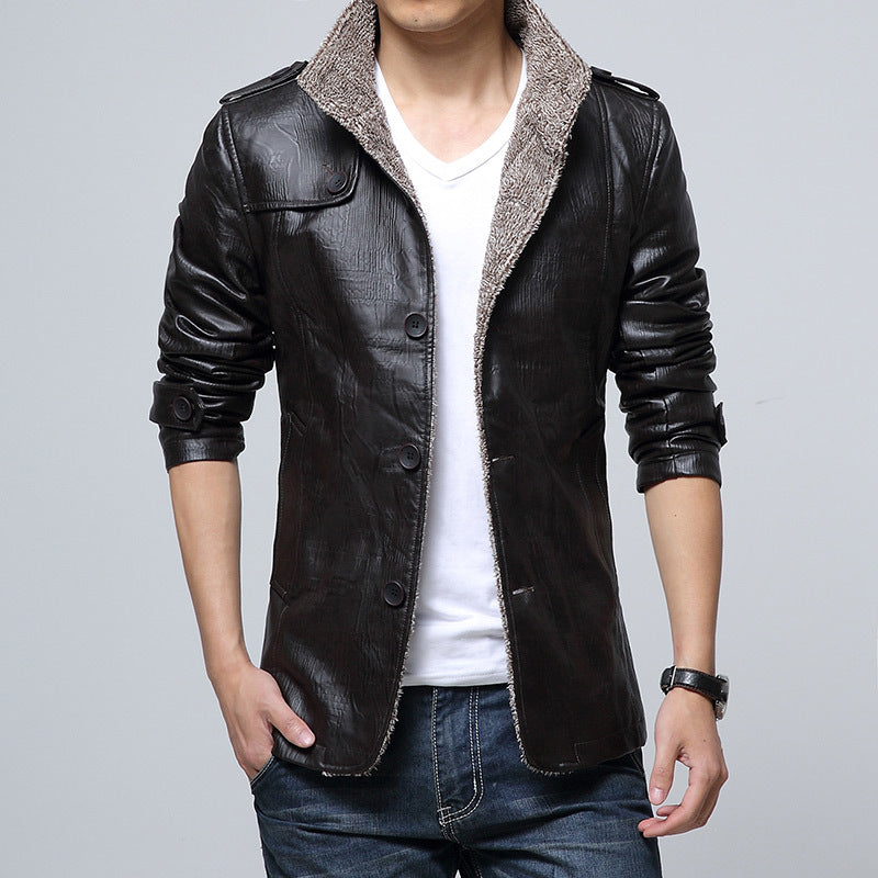 Herren Lederjacke Modern Mit Weichem Innenfutter Schwarz