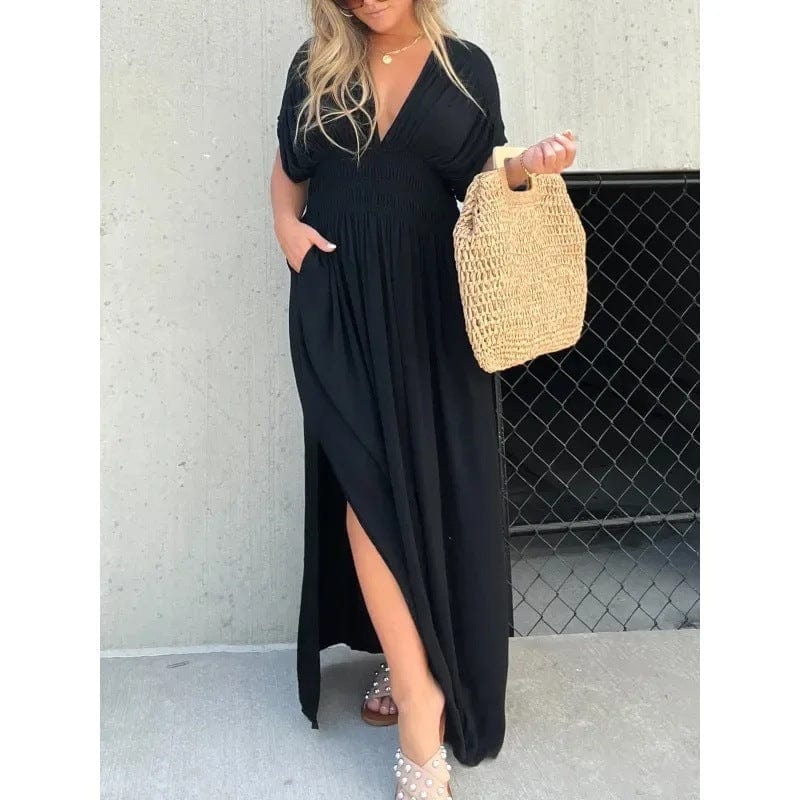 Langes Damen Maxikleid Sommer Boho Strandkleid mit V-Ausschnitt - BerlinGlamour