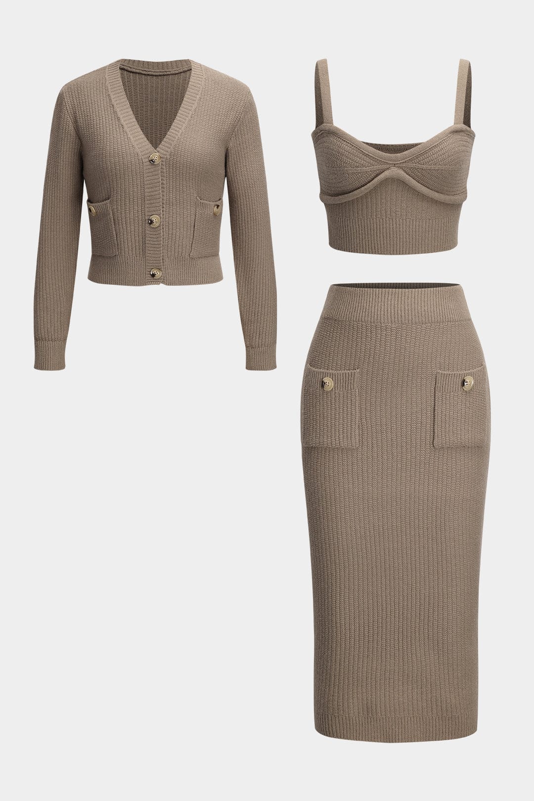 Damen Strick Dreiteiler Set Cardigan Rock Oberteil - BerlinGlamour