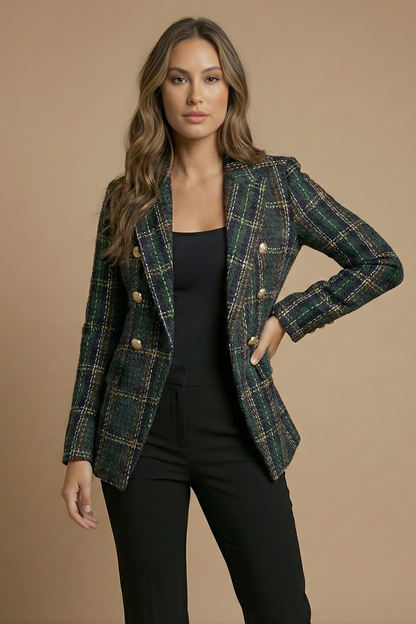 Damen Blazerjacke Kariert Doppelreihig Modern