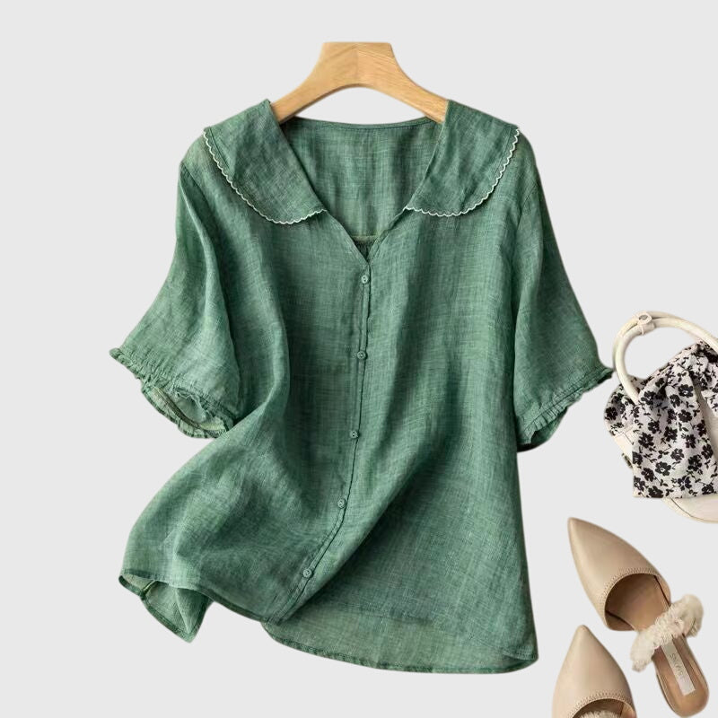 Damen Bluse Kurzärmlig Knopfleiste Elegante Bluse - BerlinGlamour