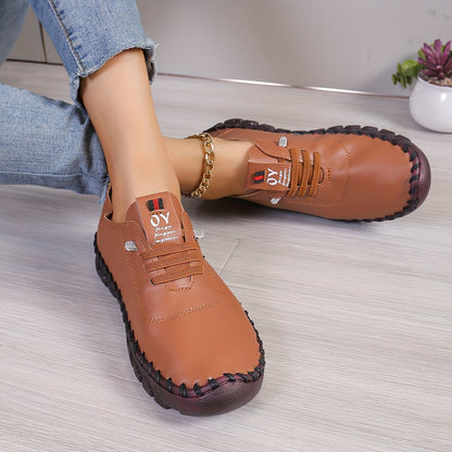 Bequeme Lederschuhe Runde Spitze Elegant Damen