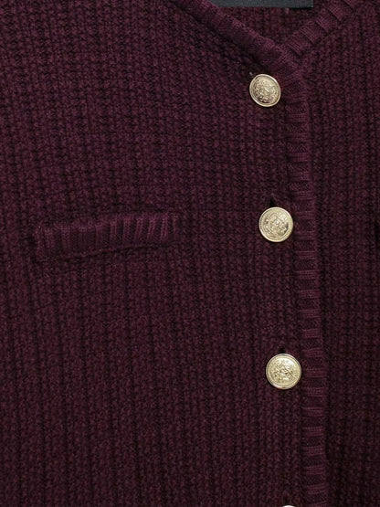 Strickjacke Damen Strukturiert mit Goldenen Knöpfen